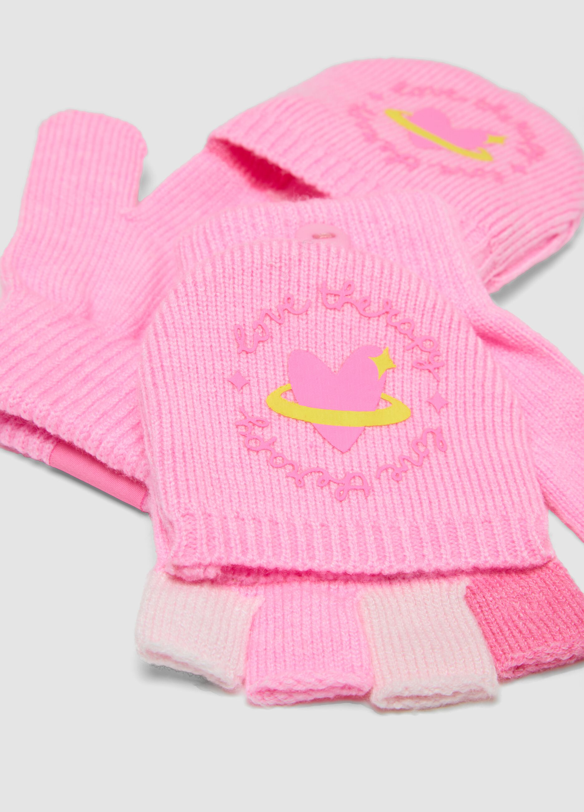 Pink viscose-blend gloves with convertible flap
