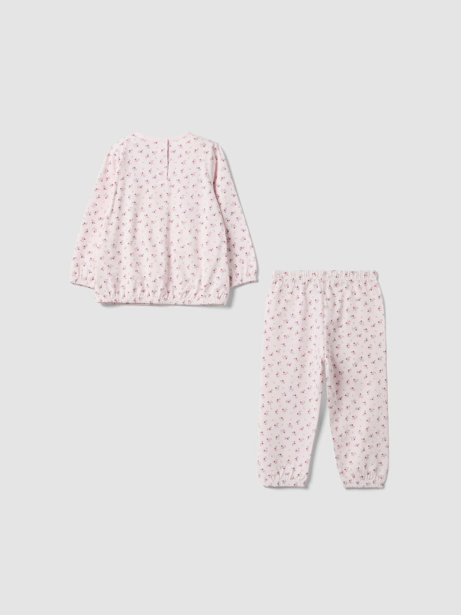 Pigiama rosa in puro cotone jersey organico con fantasia floreale per neonata e bimba_1