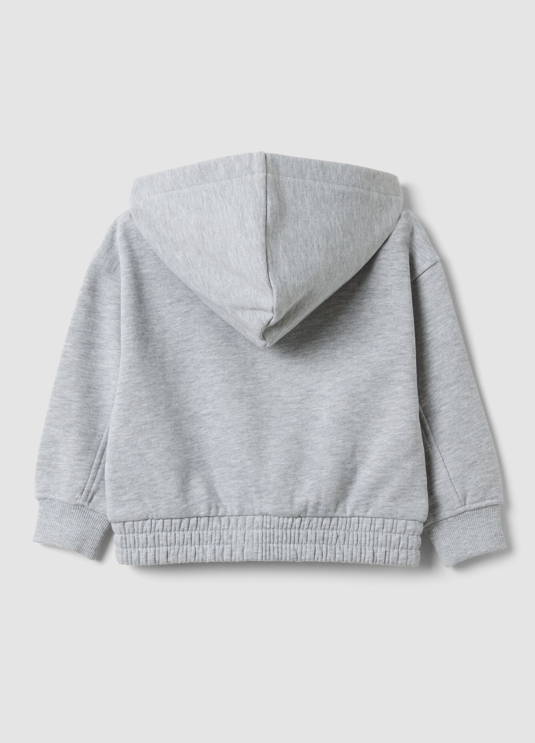 Grey hooded sweatshirt in pure organic cotton, oversized fit for baby girl