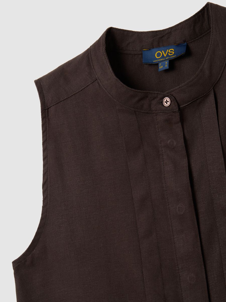 Women's Sleeveless Brown Linen Shirt Regular Fit_1