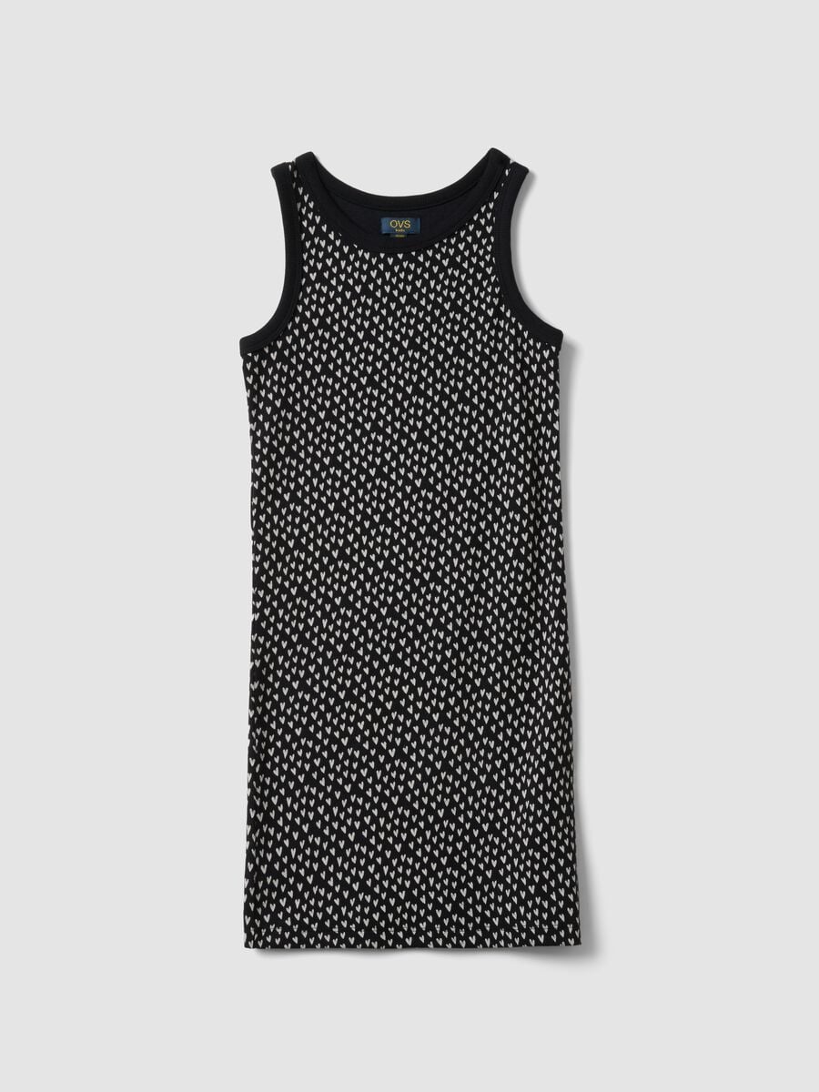 Girls&rsquo; black fitted stretch cotton dress with hearts_3