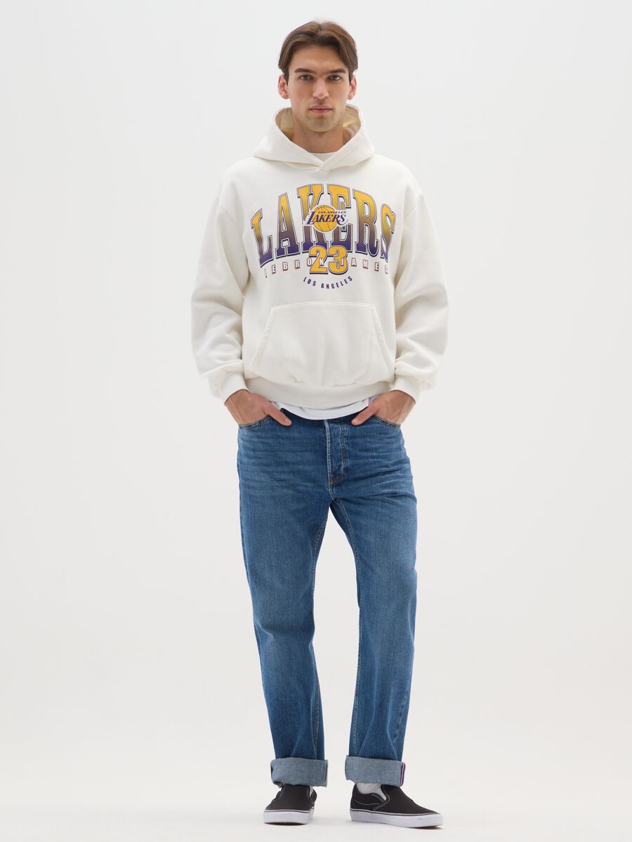 Felpa bianca in misto cotone con cappuccio con logo Lakers_1