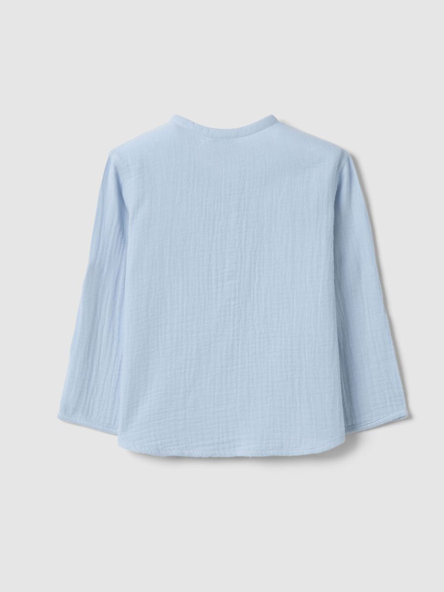 Camicia in puro cotone azzurra da bimbo regular fit con collo coreano_1