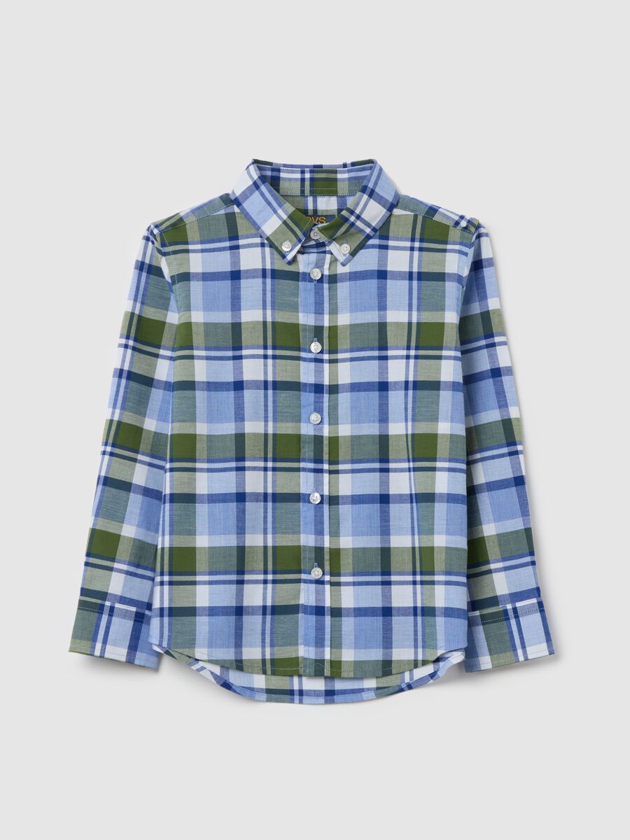 Shirt with button-down collar and check pattern_0