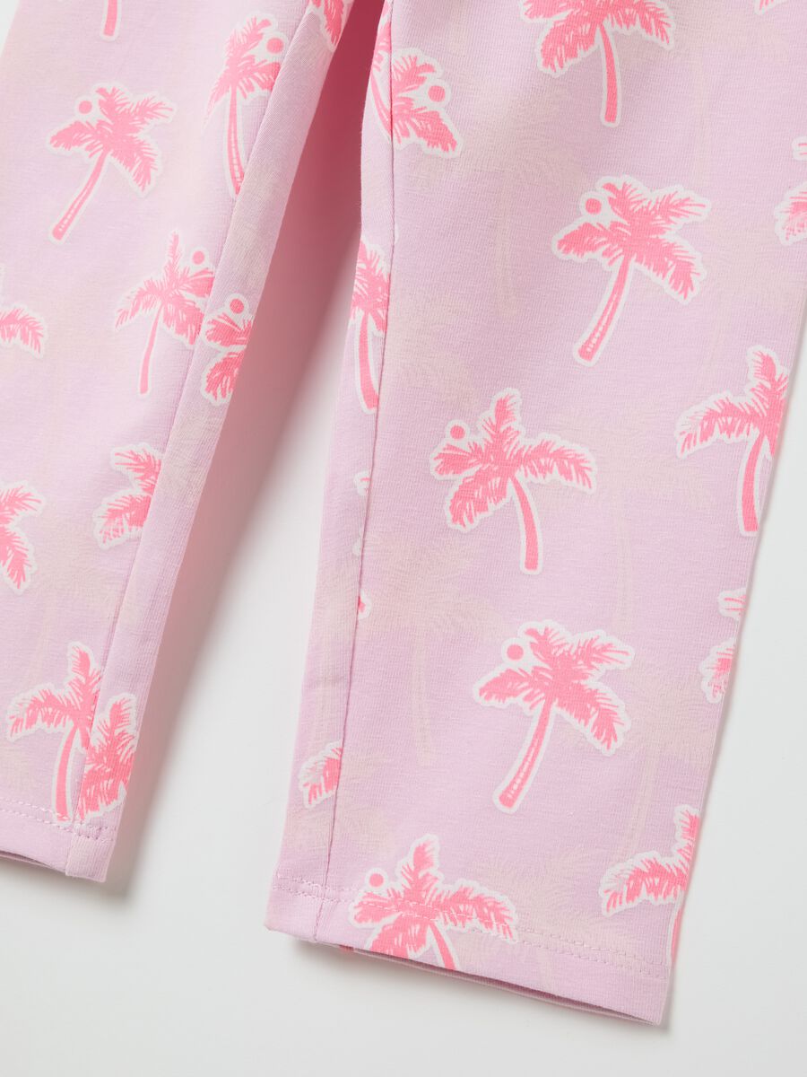 Girl's stretch cotton leggings with palm motif_1