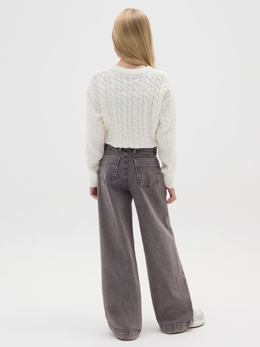 Grey Denim Wide Leg Girls' Trousers_1