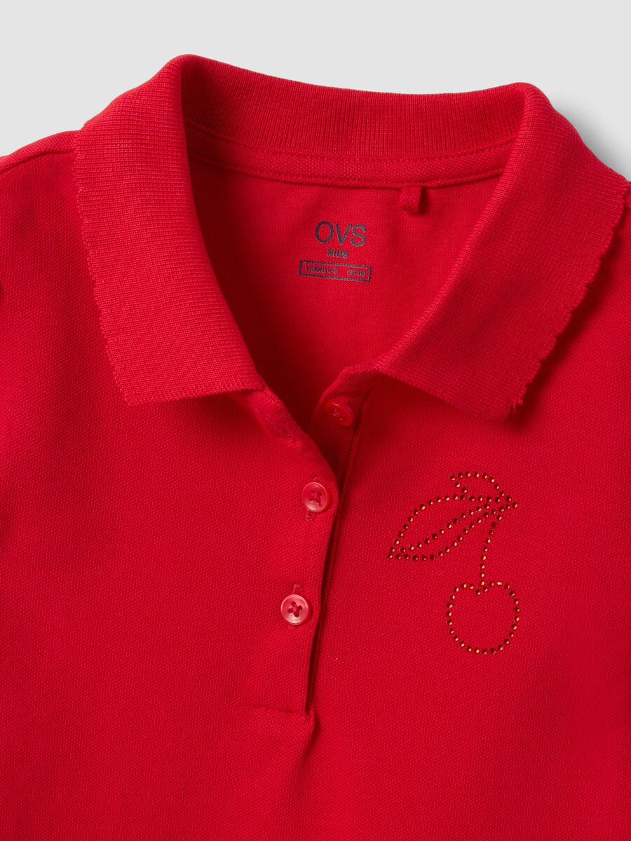 Girls' red pure cotton polo shirt regular fit with cherry_3