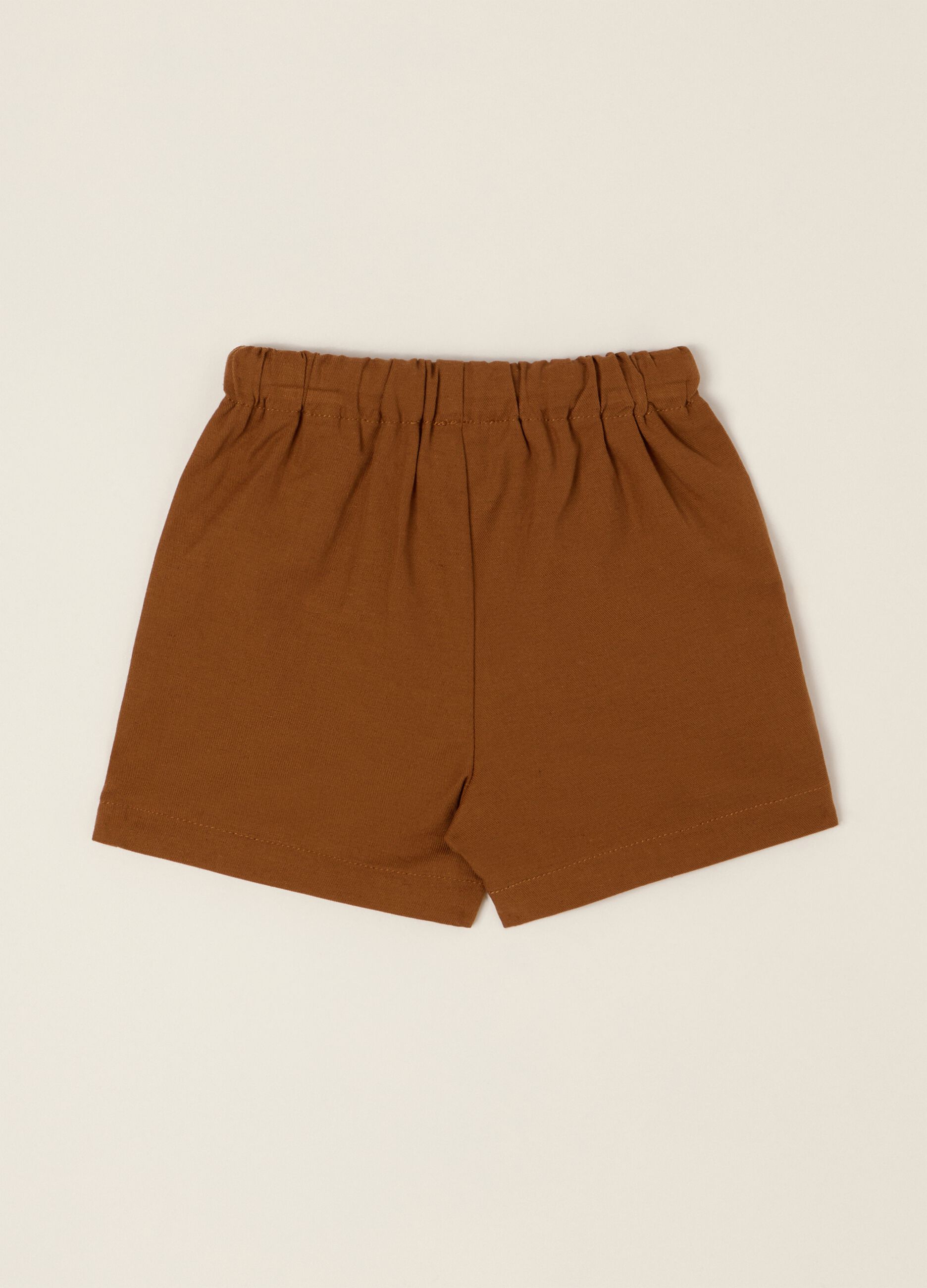 Brown cotton and linen blend shorts with elasticated waist, regular fit