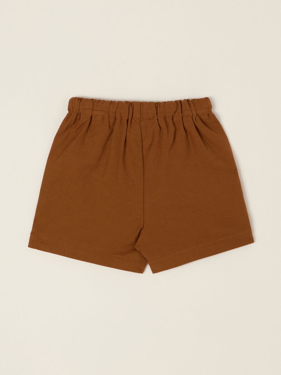 Brown cotton and linen blend shorts with elasticated waist, regular fit_2