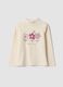White organic cotton T-shirt with floral print_0