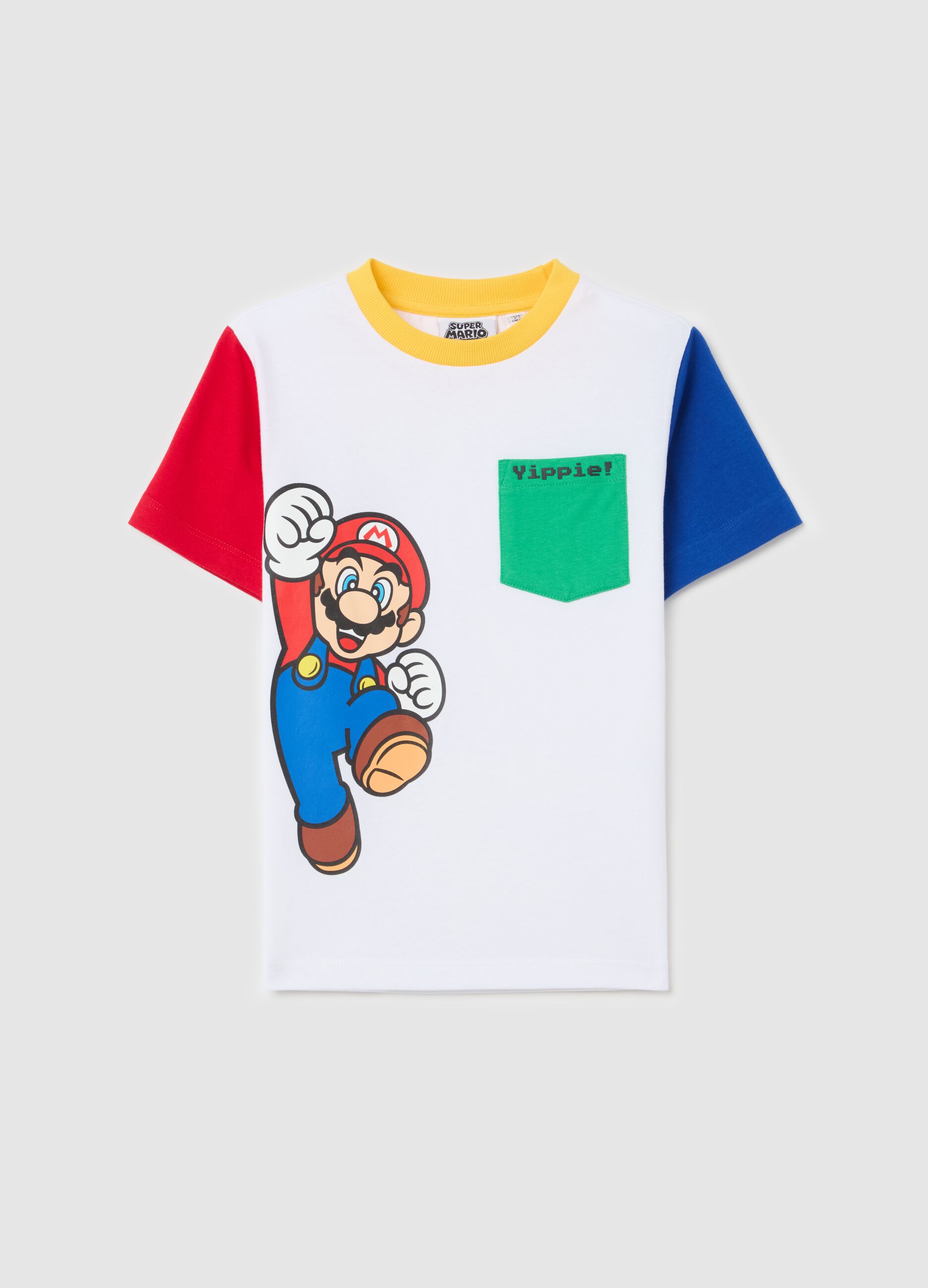 Colourblock cotton T-shirt with Super Mario™ print
