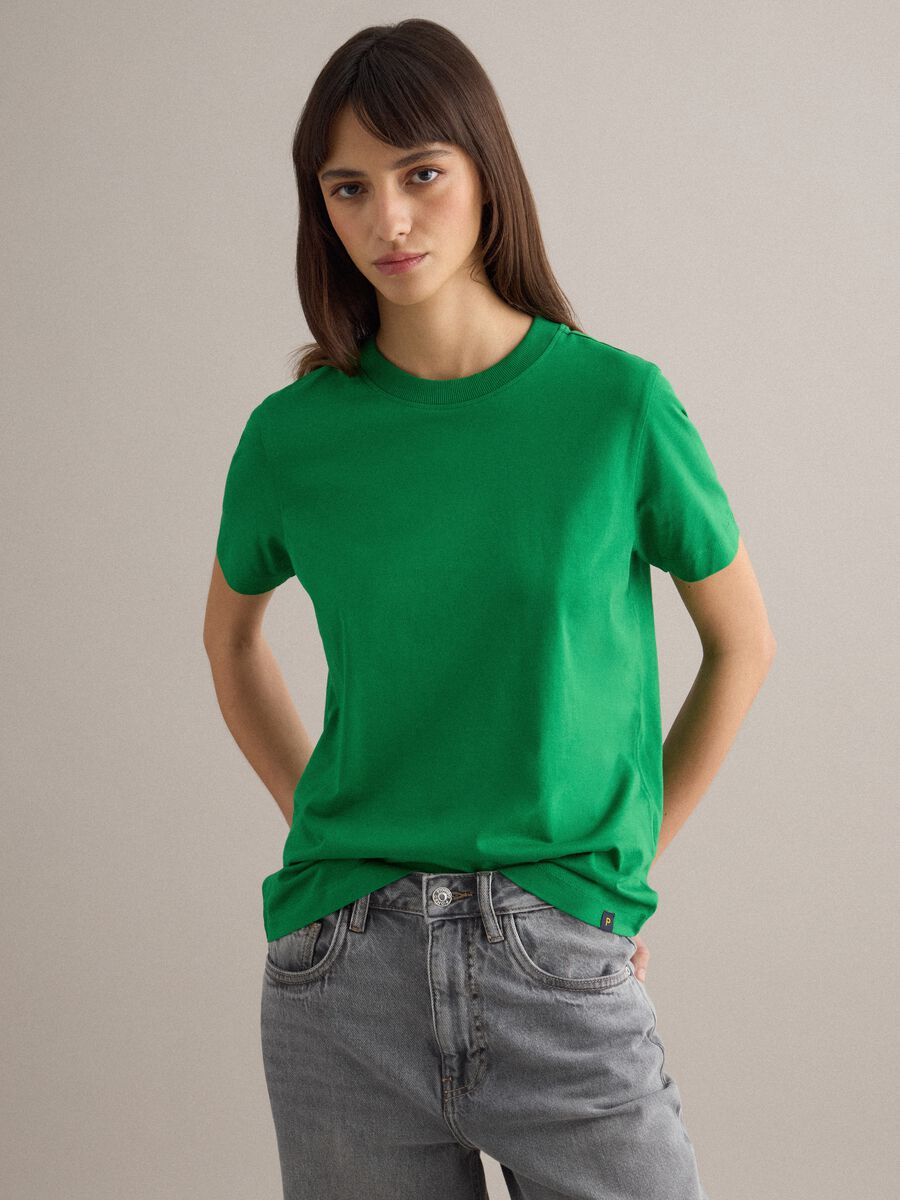 T-shirt girocollo in puro cotone verde regular fit_0