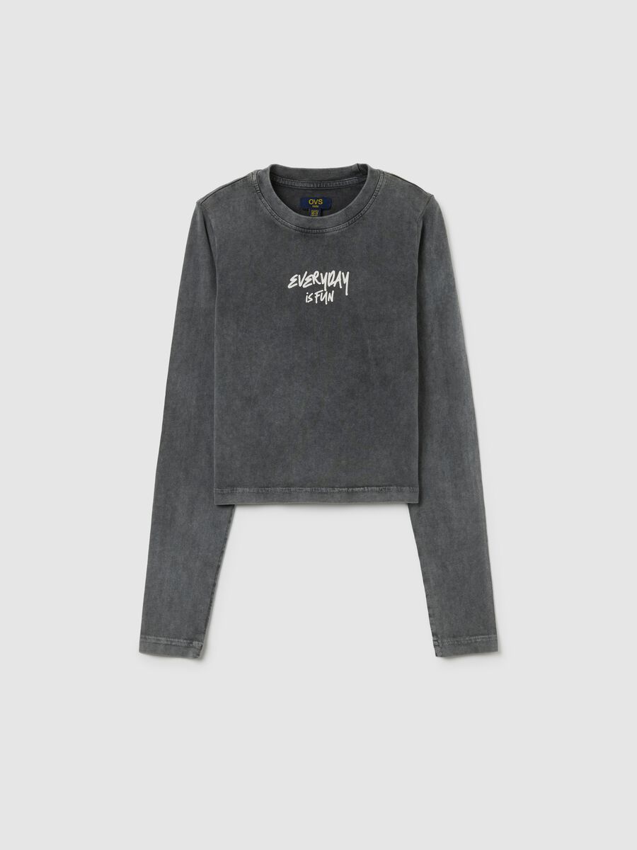 T-shirt da ragazza in cotone elasticizzato grigia regular fit_3