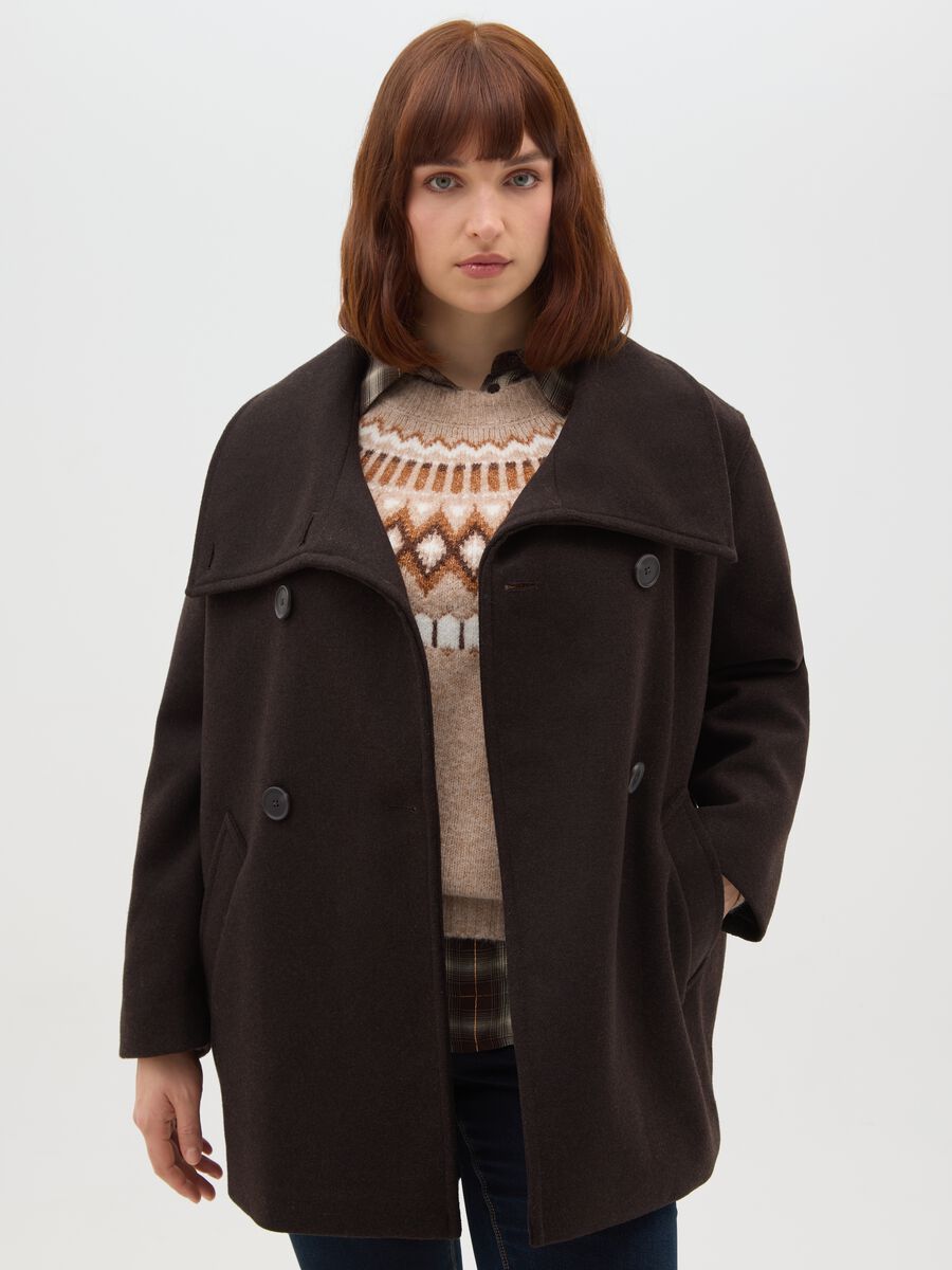 Brown curvy regular fit coat with buttons_1