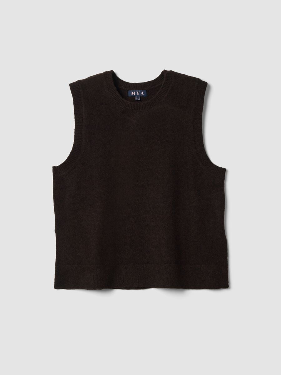 Brown wool-blend crew-neck gilet_0