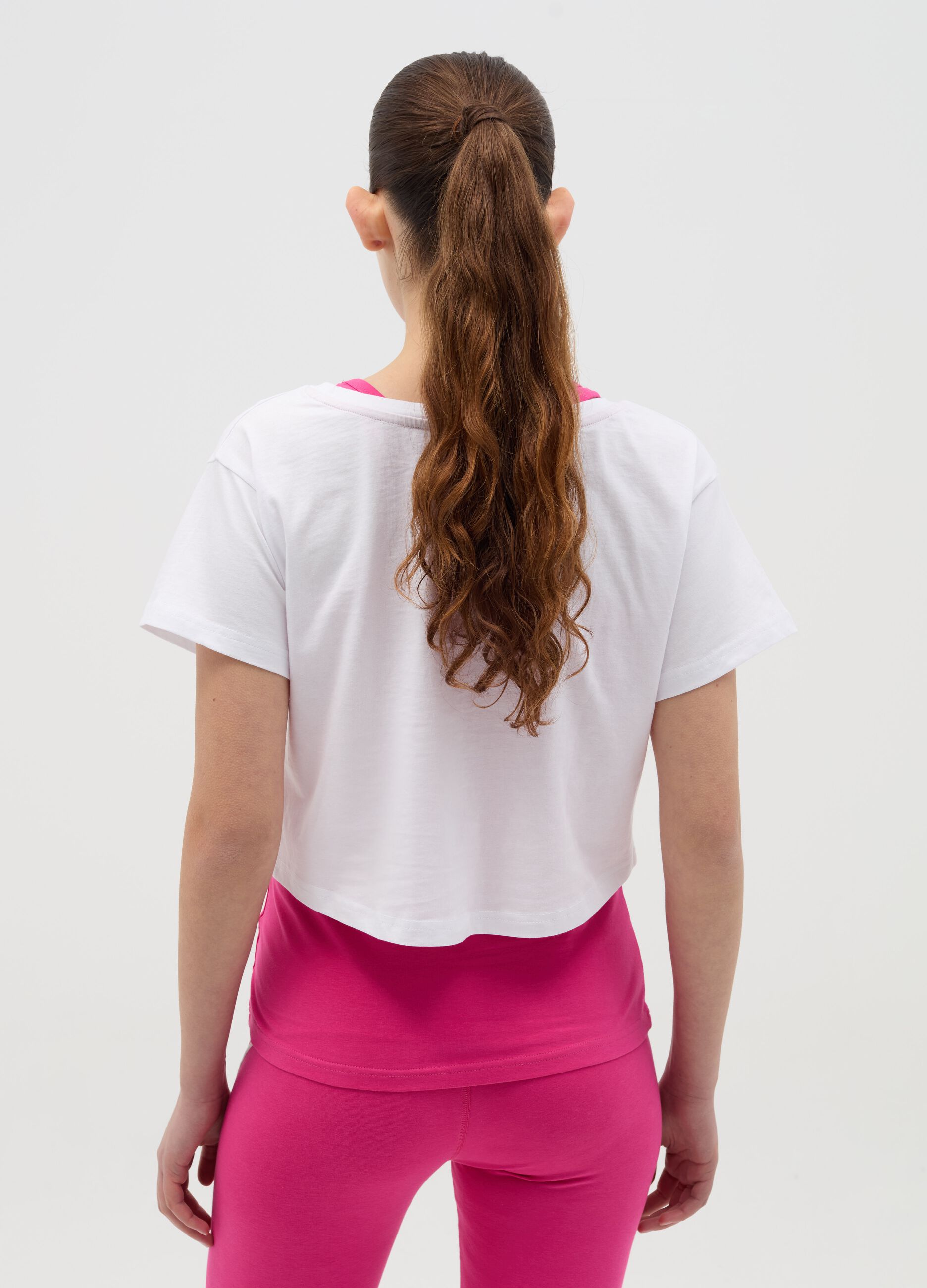 Layered-effect crop T-shirt with print