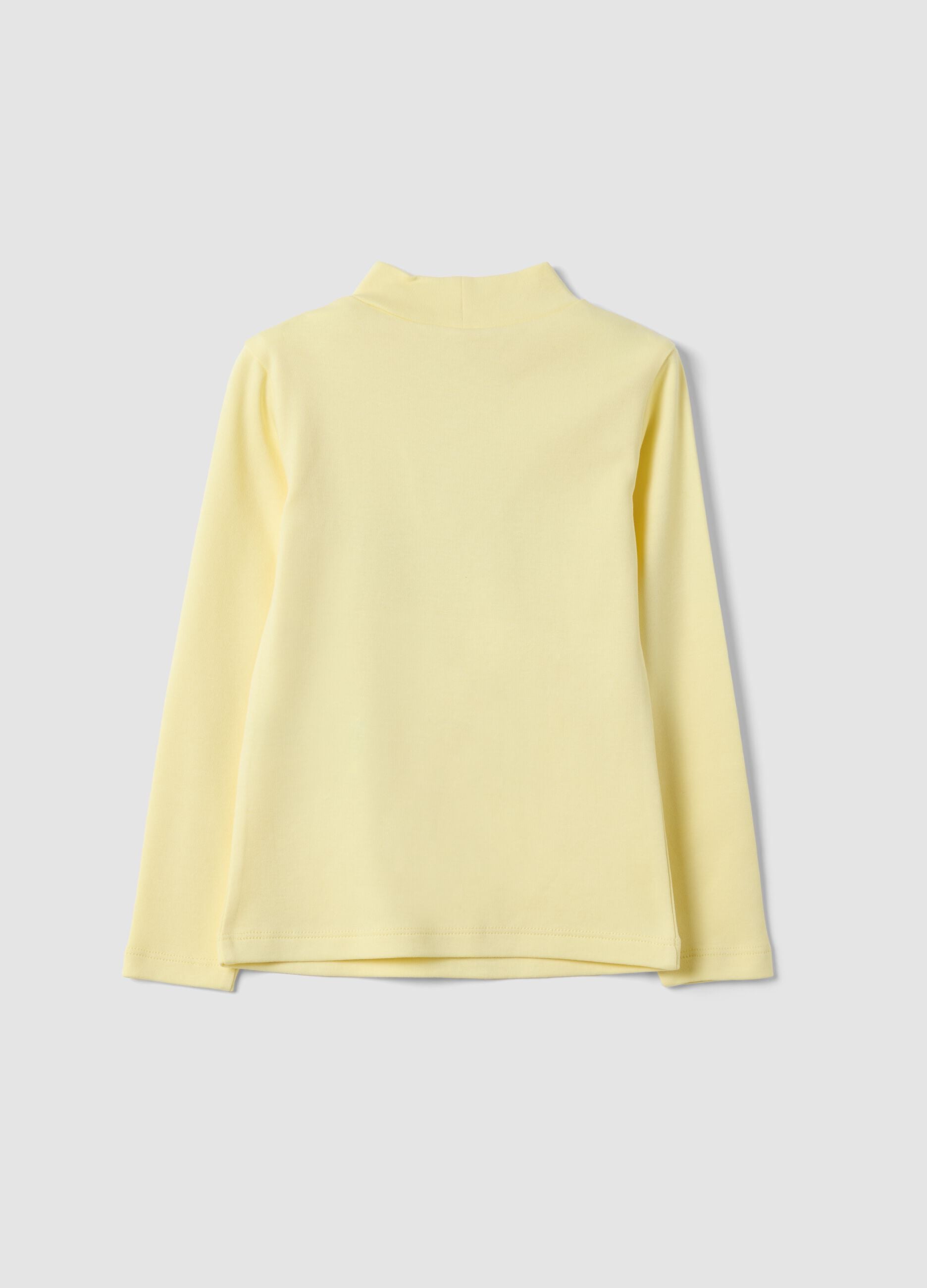 Yellow T-shirt in pure organic cotton with a high neck