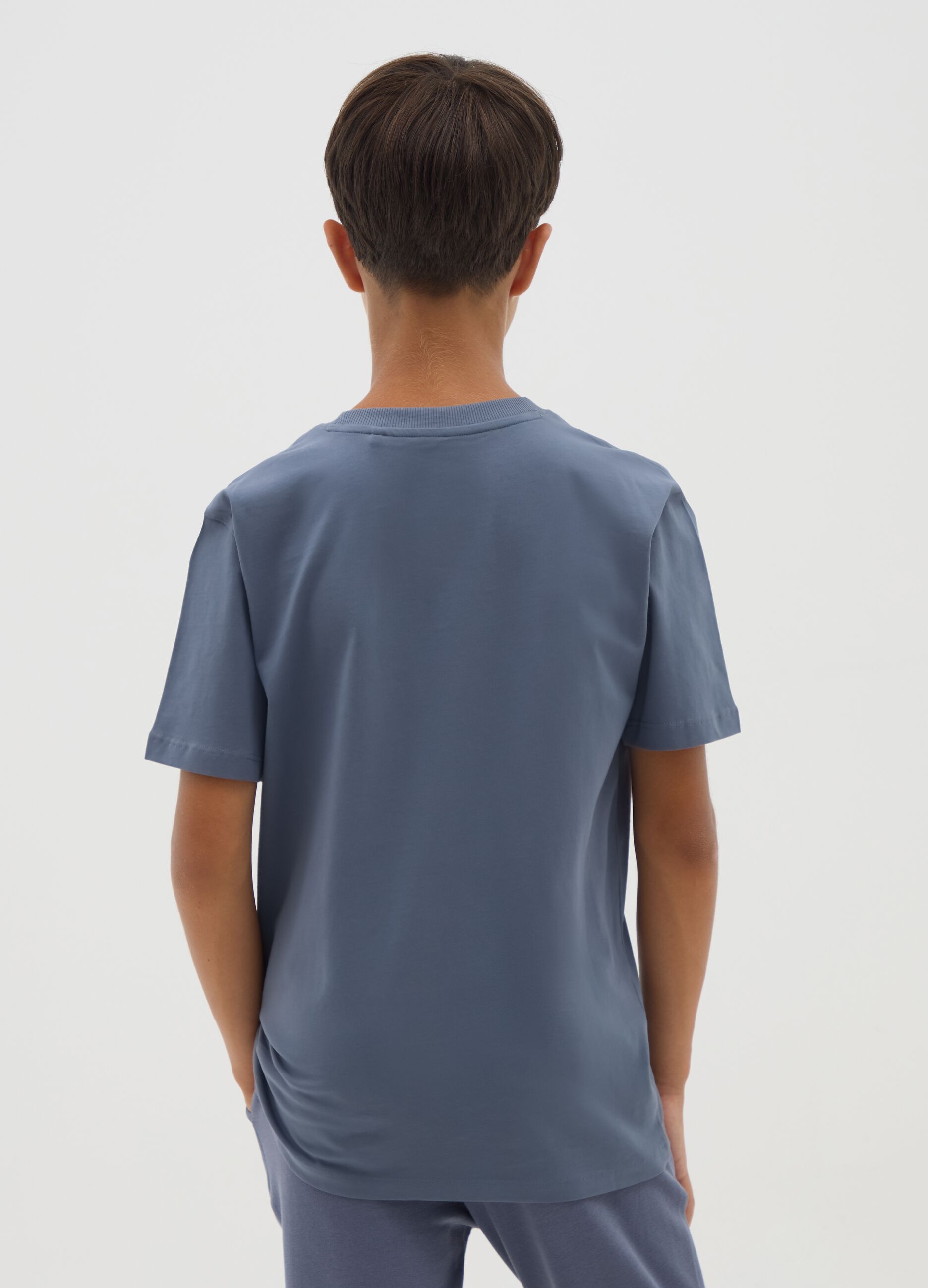 Boys' Blue Cotton Regular Fit T-shirt