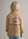 Double-breasted beige cotton blend girl's trench coat with embroidery_1
