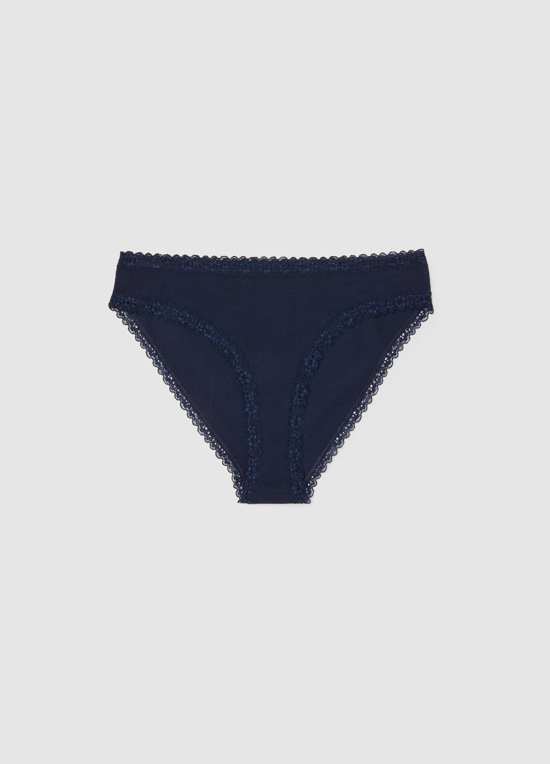 Blue stretch cotton regular fit briefs with lace