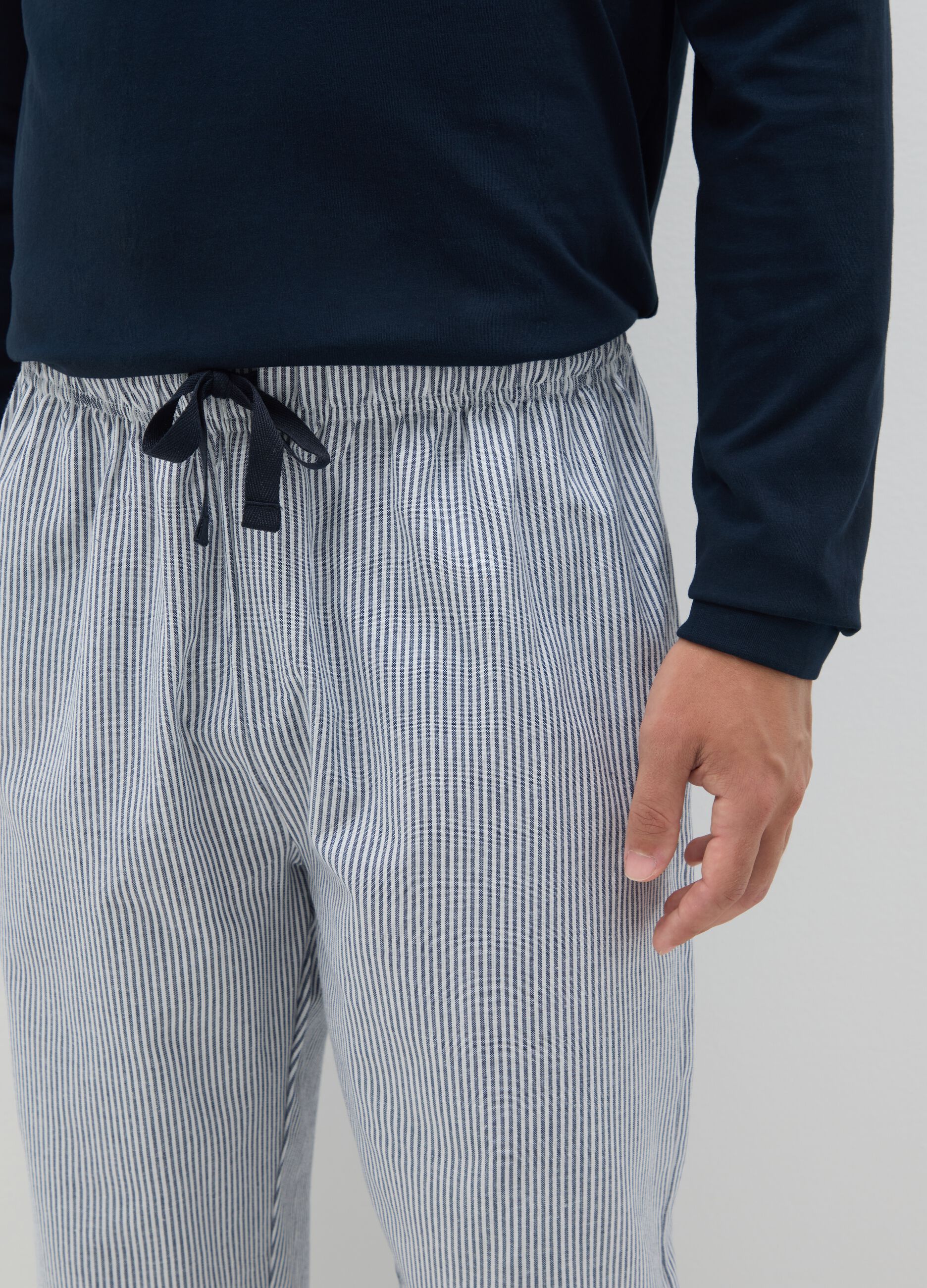 Regular fit blue and grey pure cotton pyjamas