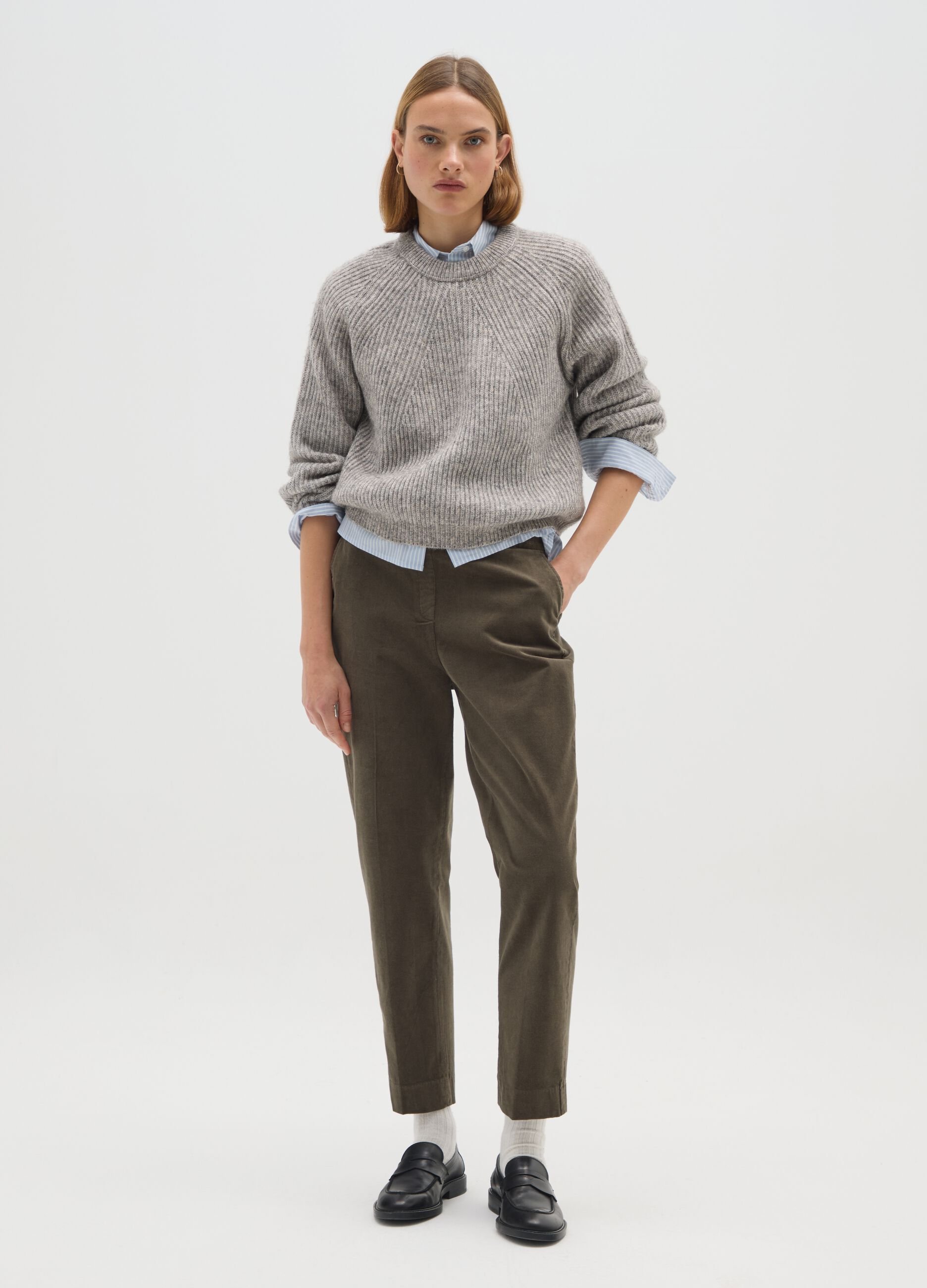 Pantaloni in cotone elasticizzato verdi regular fit