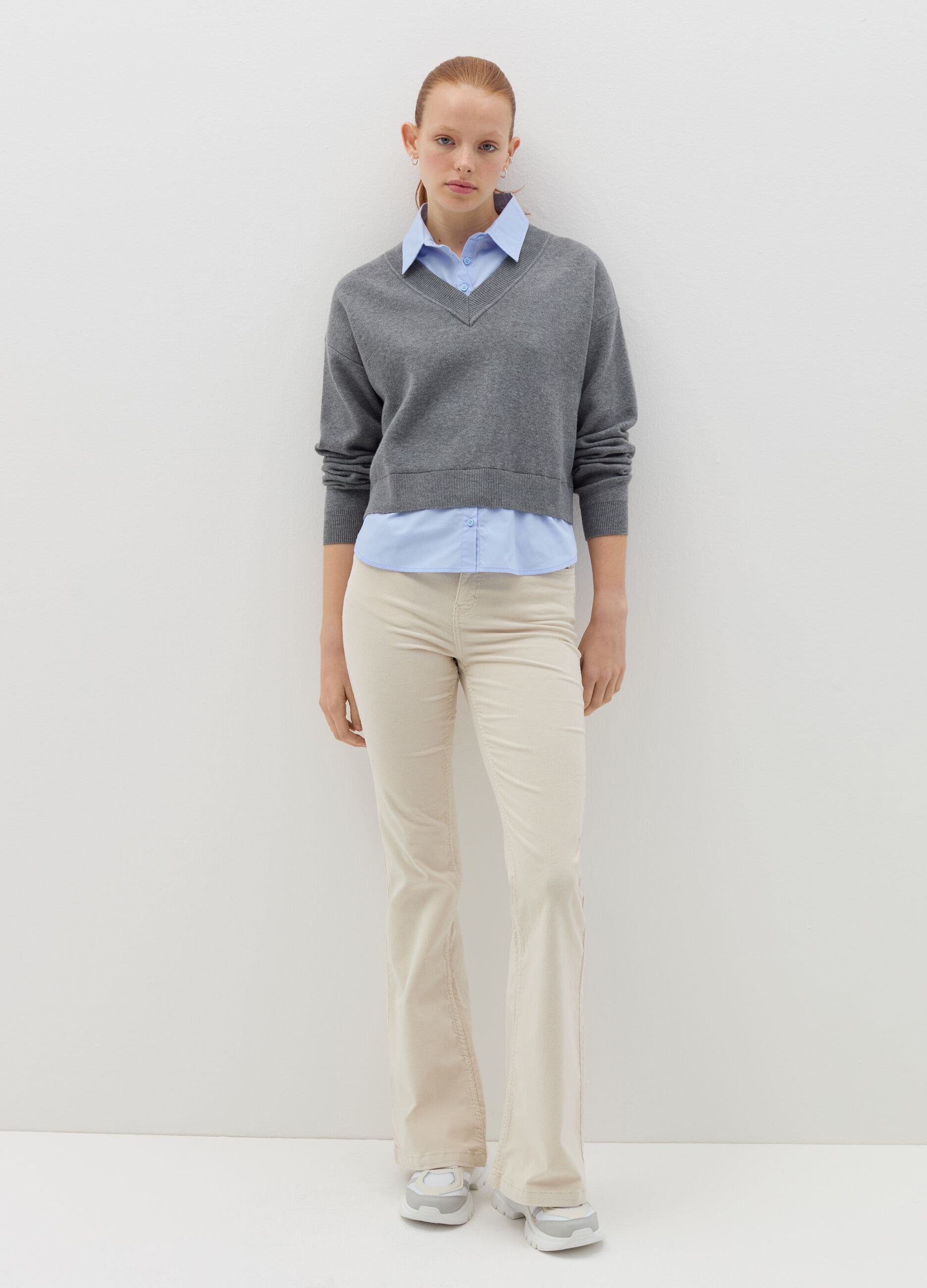 Pullover scollo a V con camicia Azzurro Grigio B. ANGEL da Donna OVS