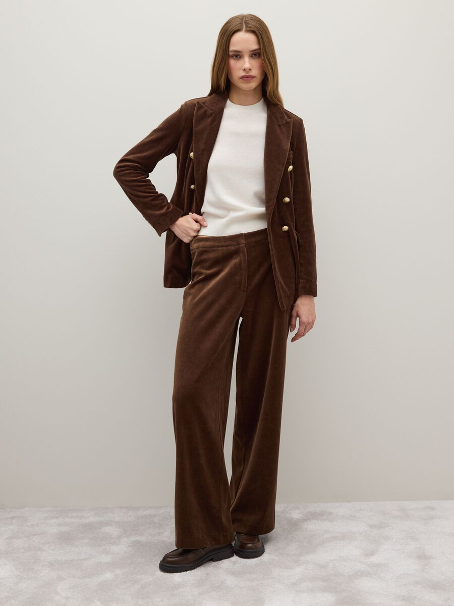 Regular fit brown trousers in cotton and velvet blend_0