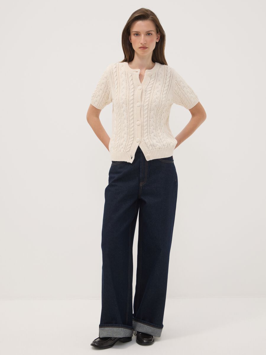 Cardigan beige in puro cotone a trecce regular fit_2