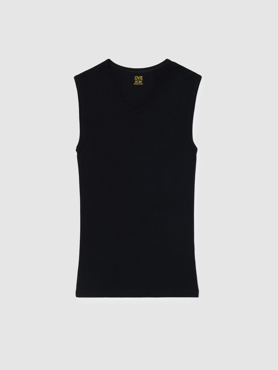 Black cotton dress with V neck_4