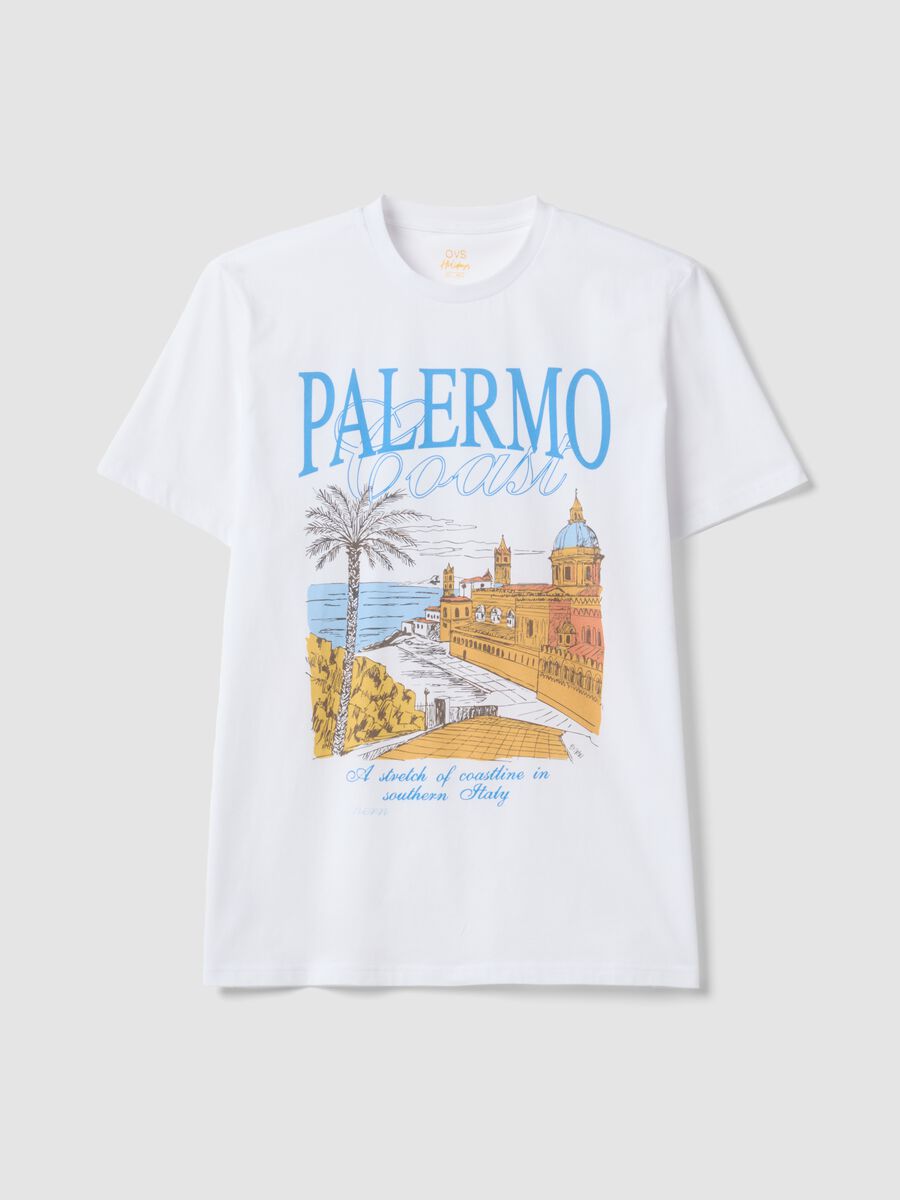 White pure cotton T-shirt with front print, regular fit_4