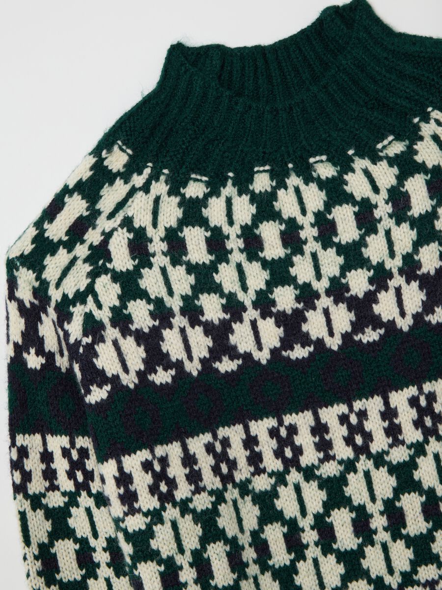 Multicolour high-neck regular fit geometric pattern pullover_1