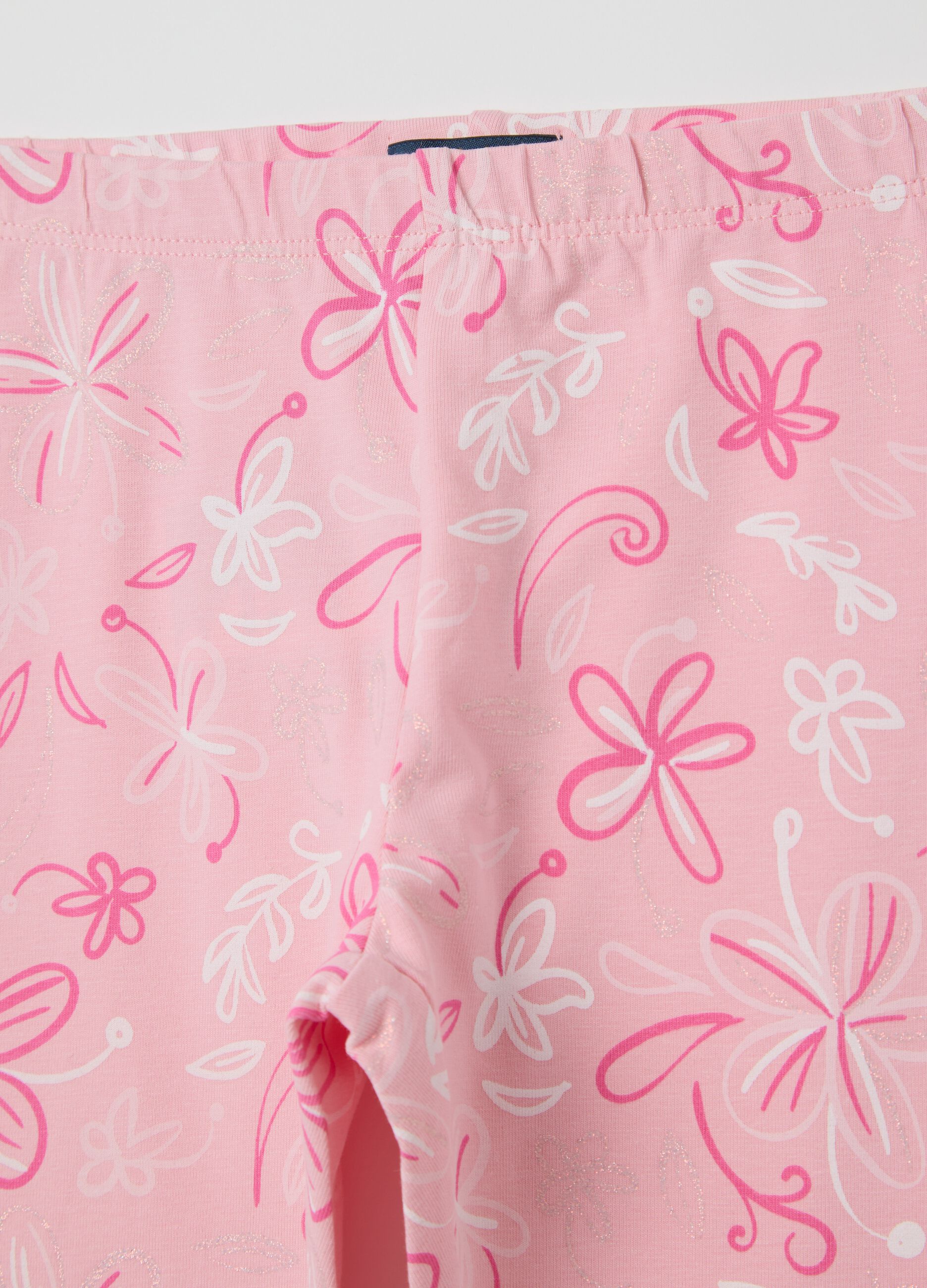 Leggings rosa a tre quarti in cotone stretch con stampa