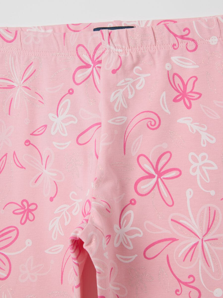 Pink three-quarter leggings in stretch cotton with print_2