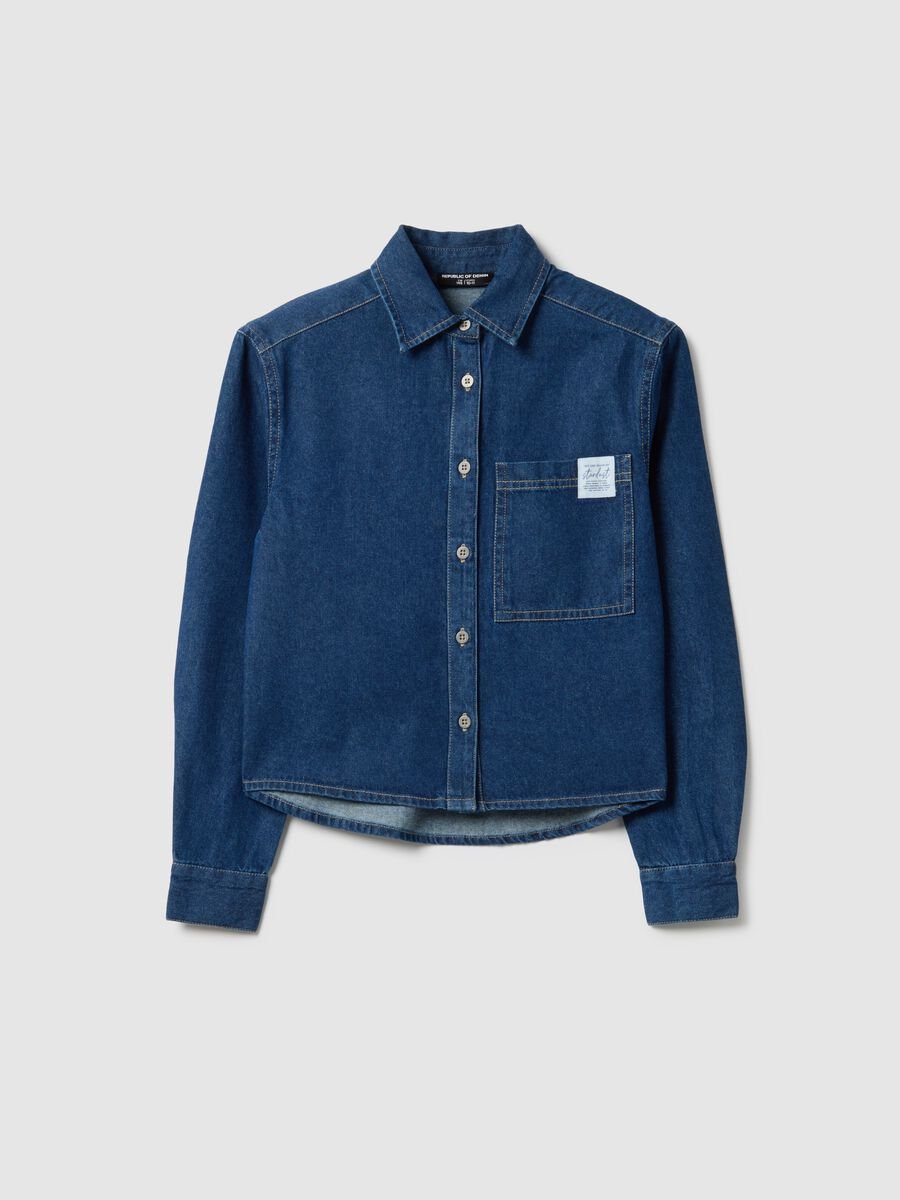 Camicia in puro cotone blu da ragazza regular fit_3