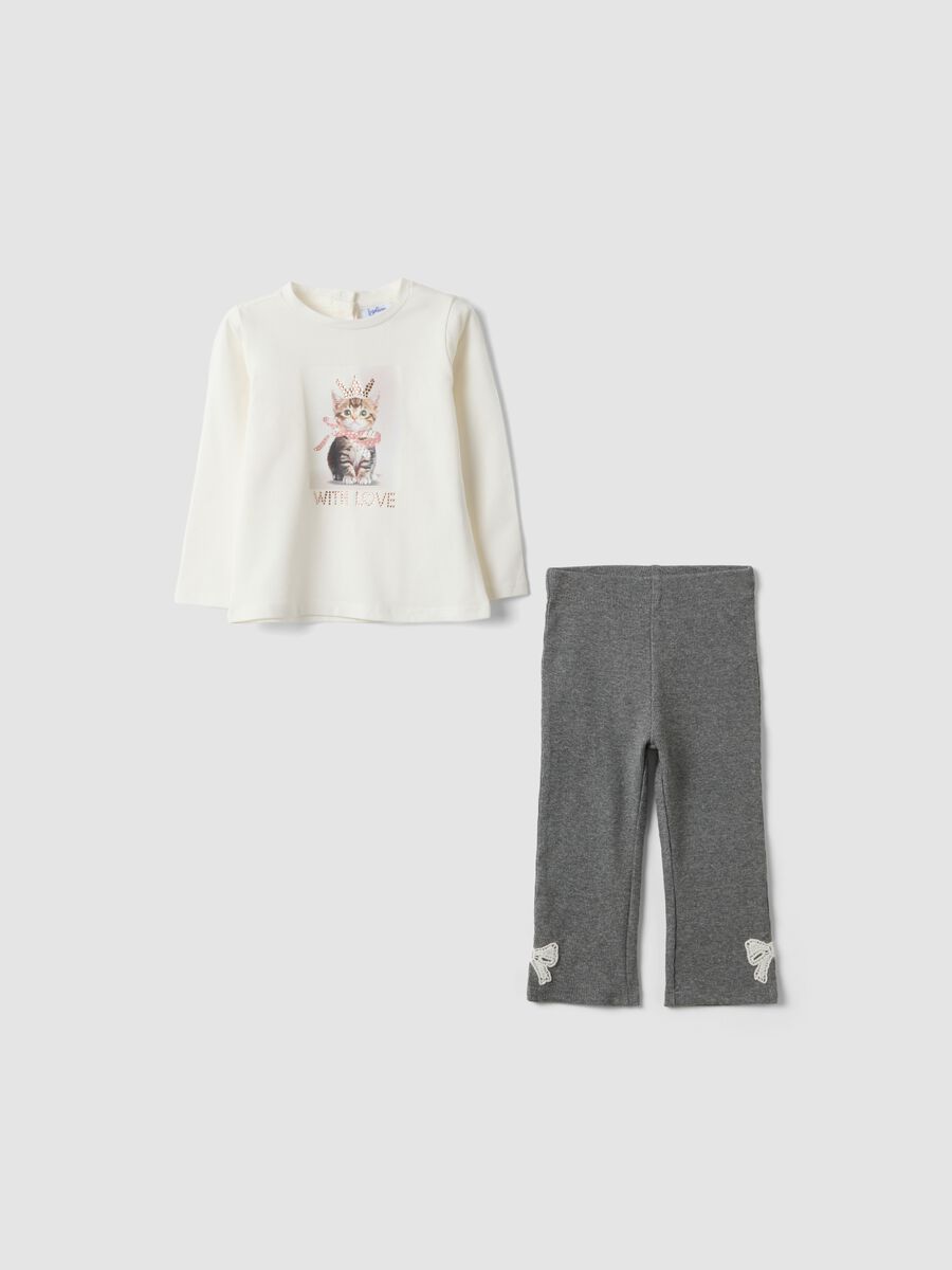 Completo grigio e bianco in cotone e viscosa elasticizzato per bimba_0