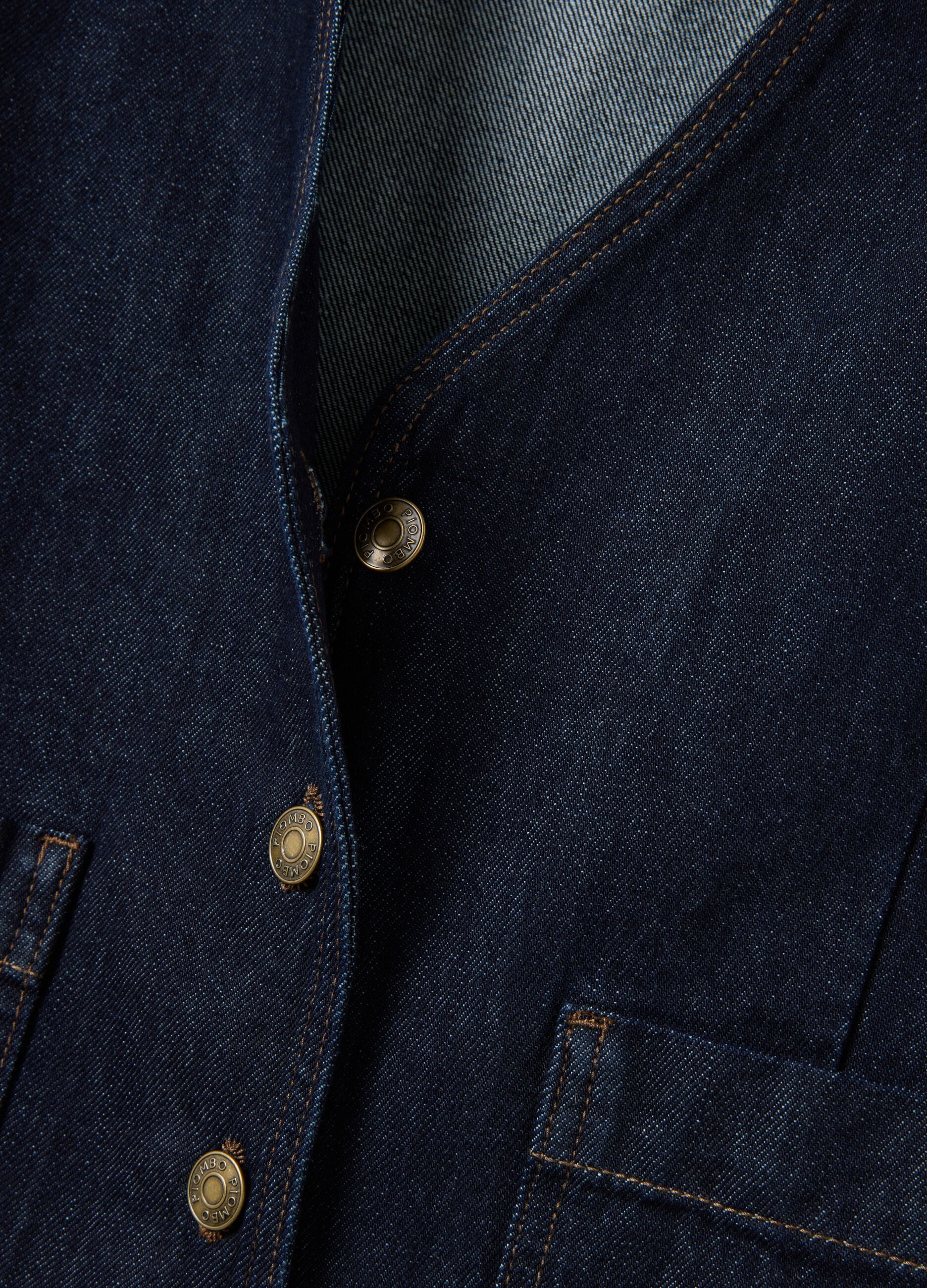 Blue pure cotton denim waistcoat with buttons, regular fit