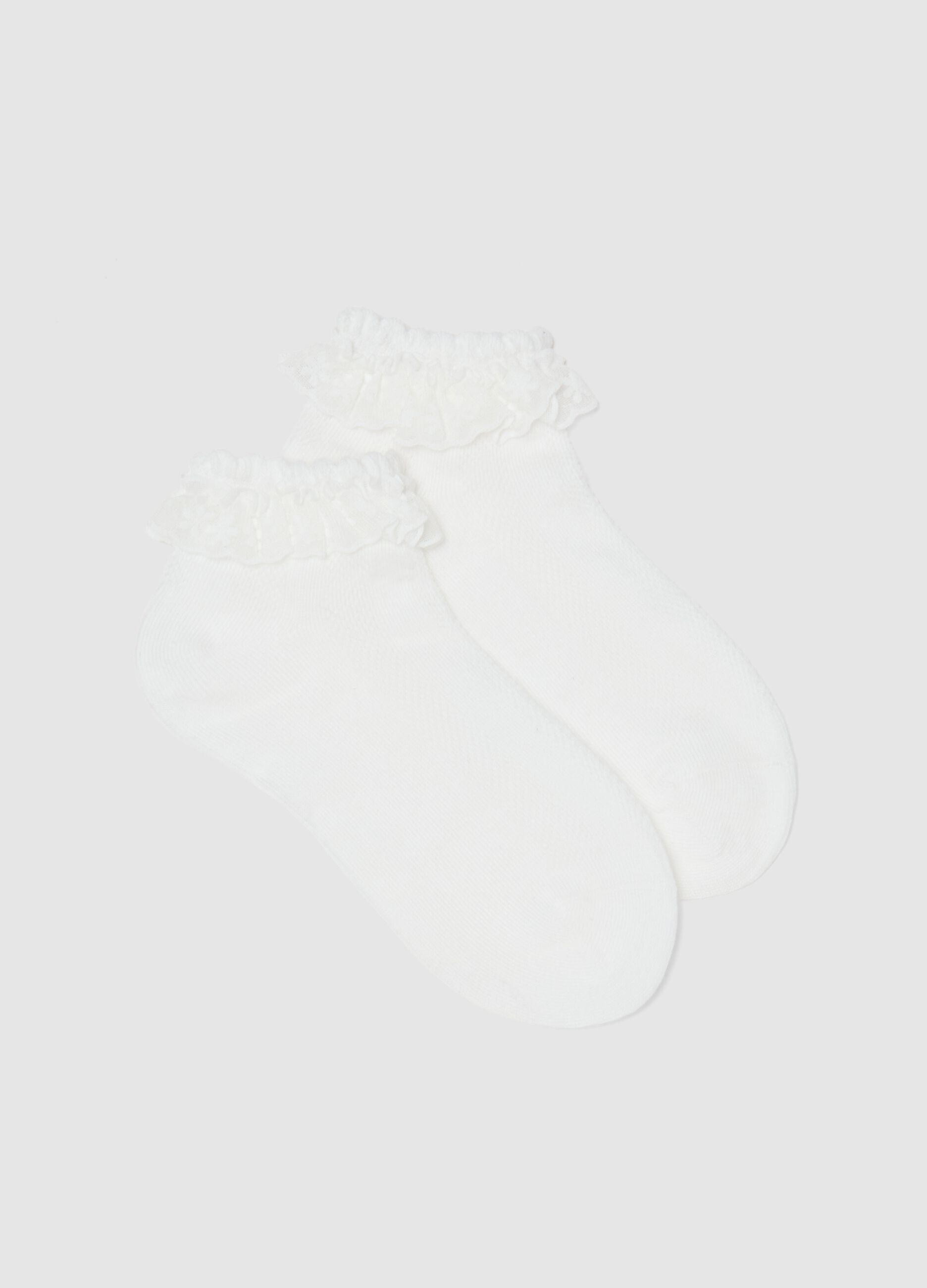 Girls&rsquo; white stretch cotton-blend socks with frill trim