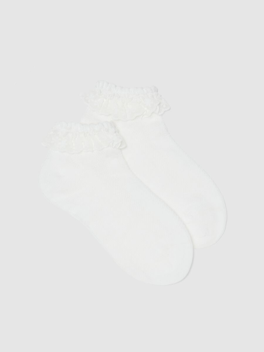 Calze in misto cotone elasticizzato bianco da bambina con volant_0