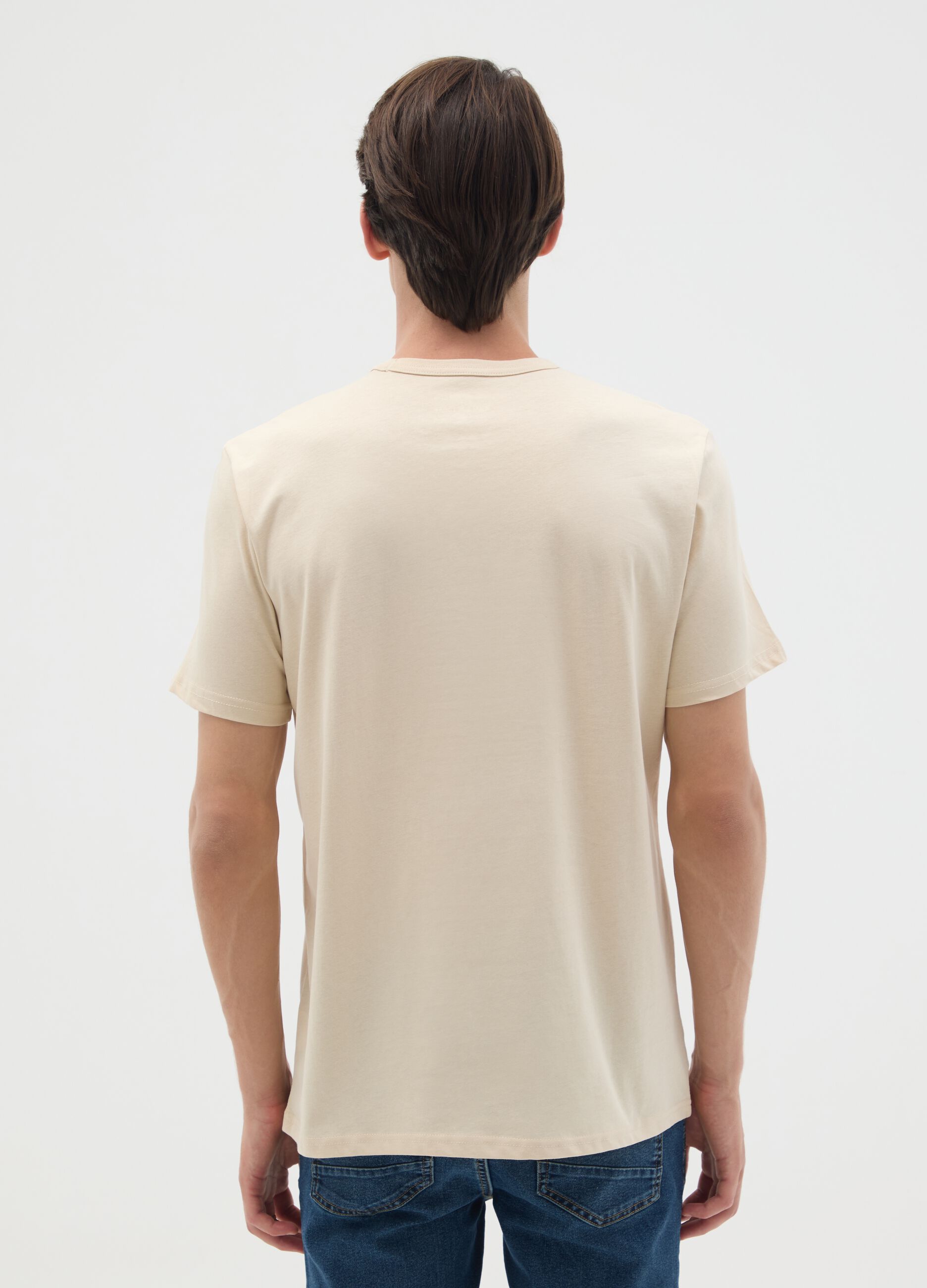 Beige regular fit pure cotton t-shirt
