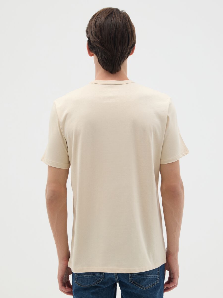 Beige regular fit pure cotton t-shirt_3