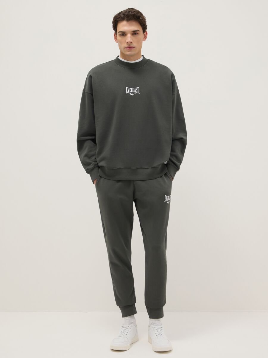 Grey cotton blend jogger trousers with regular fit and Everlast logo_0