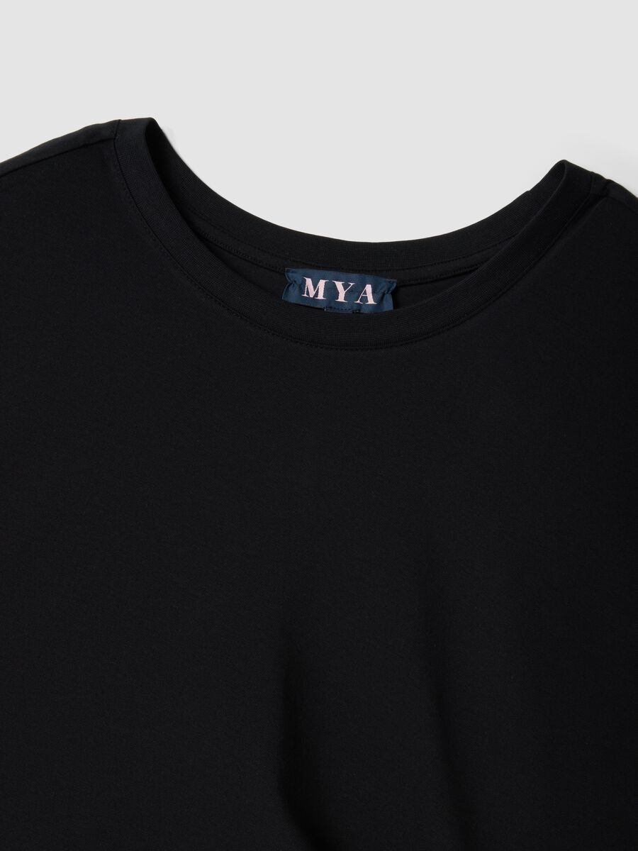 Black midi dress in stretch cotton with side knot_5