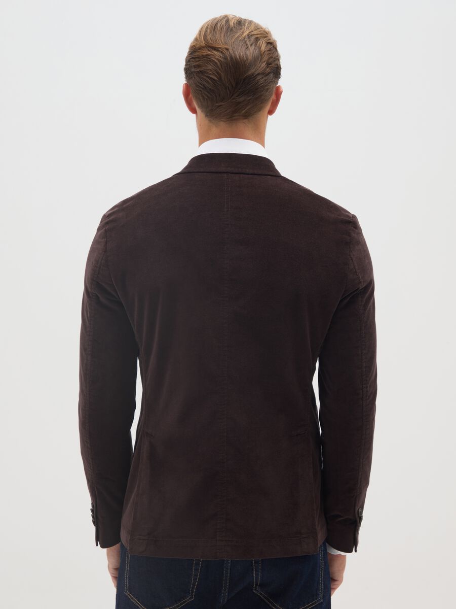 Blazer marrone in misto cotone e velluto a coste slim fit_2