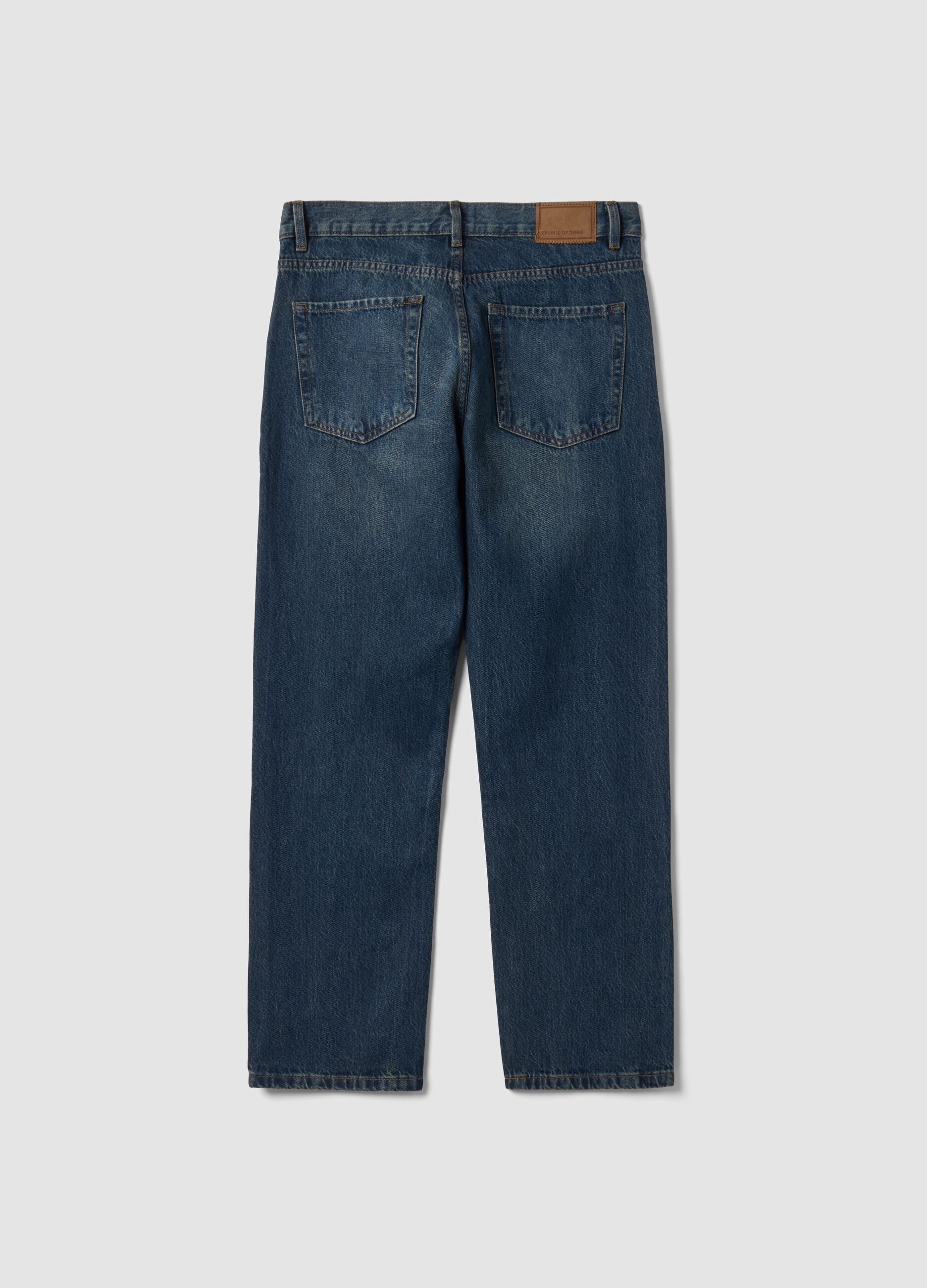 Jeans denim blu in puro cotone straight fit