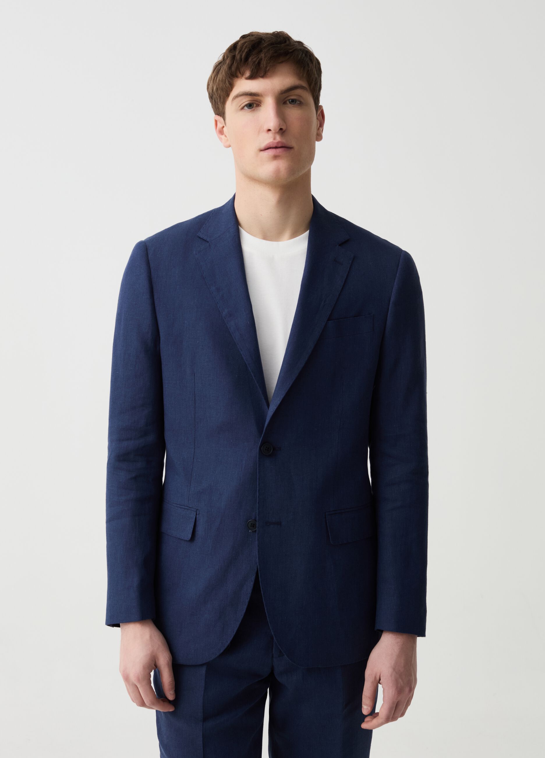 Slim-fit single-breasted blazer in linen