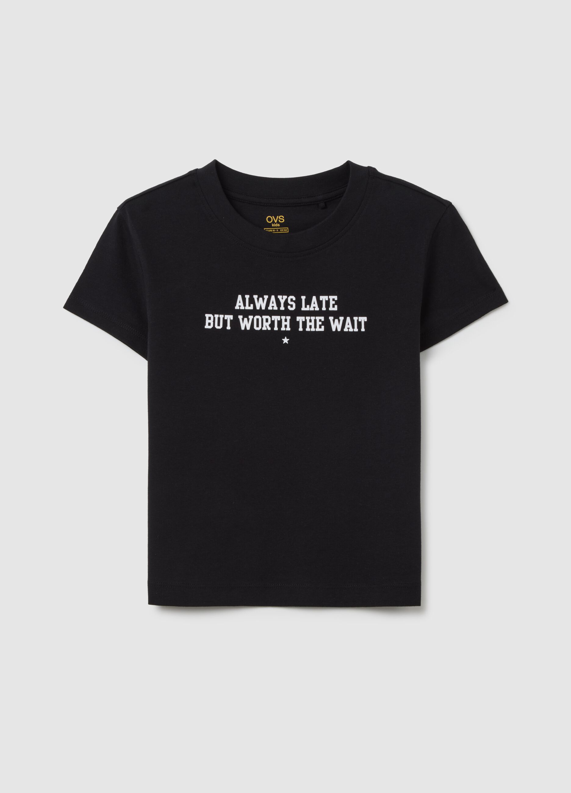 Girls' black pure cotton t-shirt, regular fit