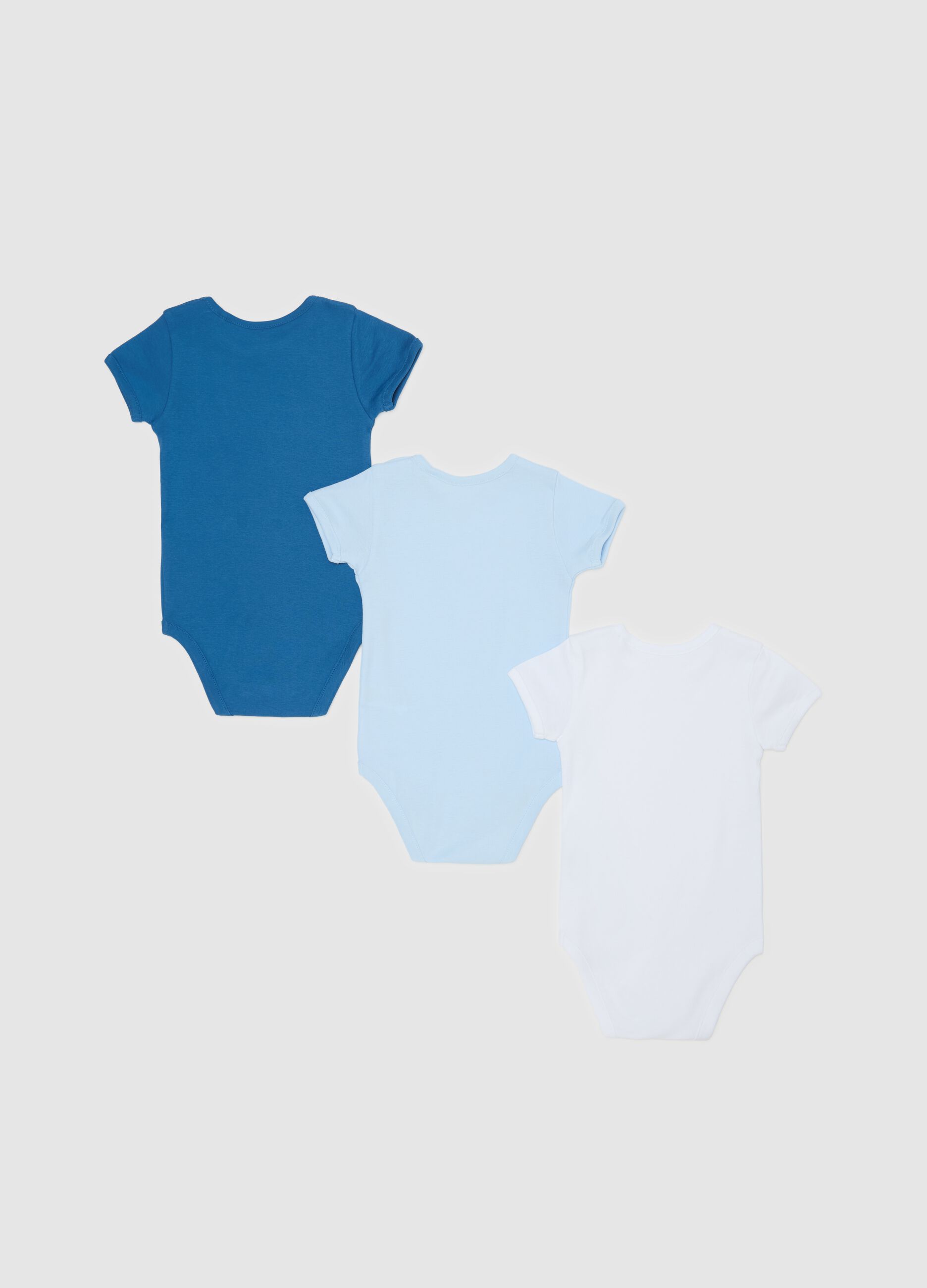 Three-pack organic cotton bodysuits with short sleeves