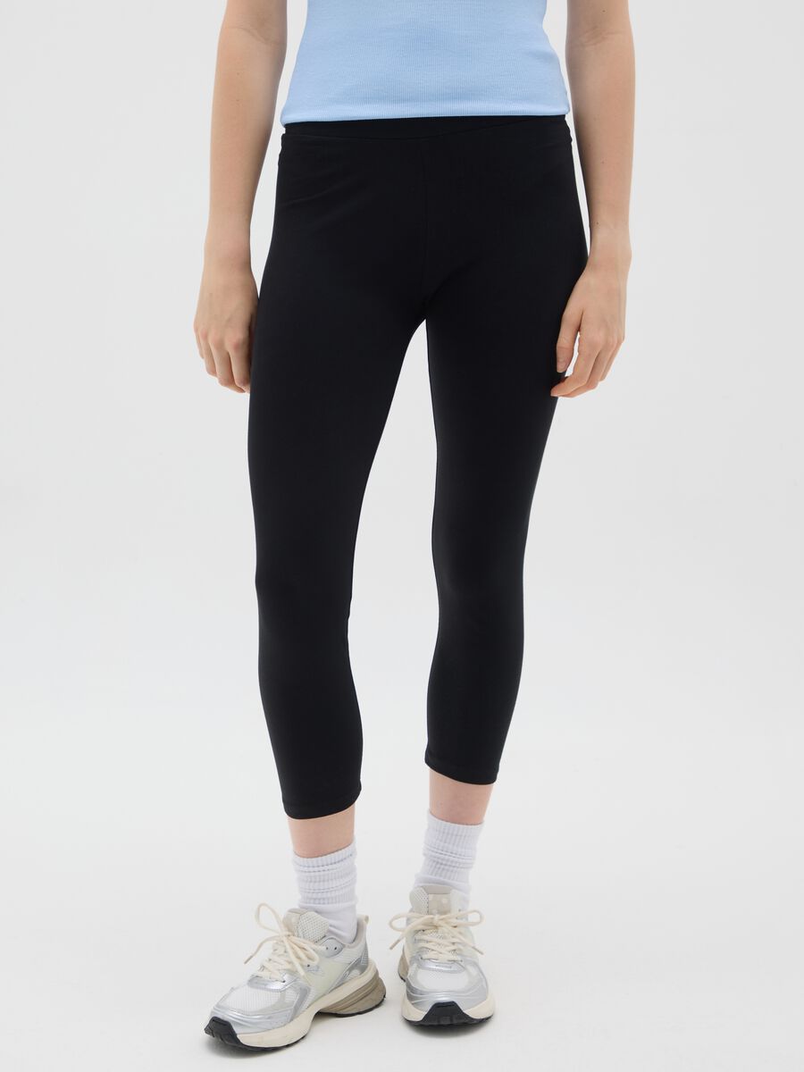 Women's black stretch cotton leggings regular fit_1