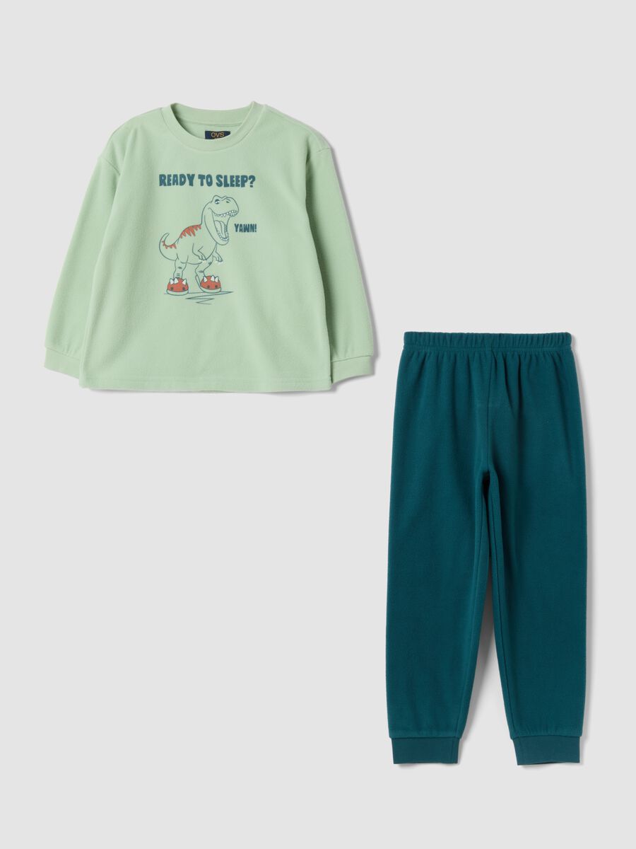 Green long dinosaur print crew-neck pyjamas_0